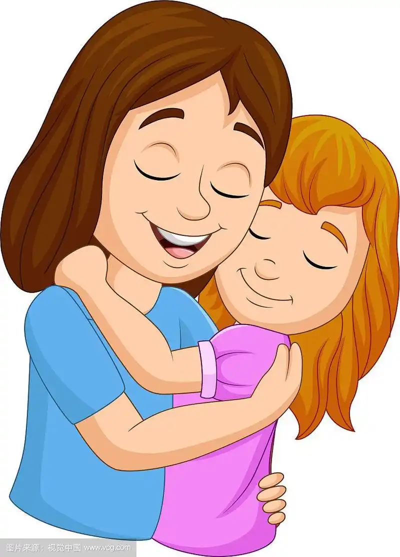卡通快乐的妈妈拥抱着女儿