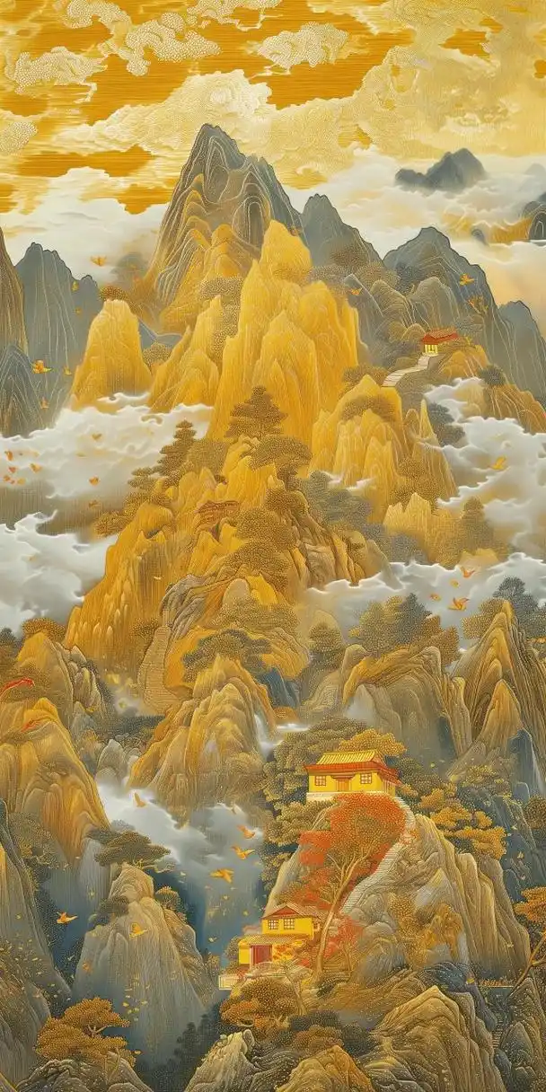 最招财最顺利的山水图片  金丝山水古画,好运,有福,招财!