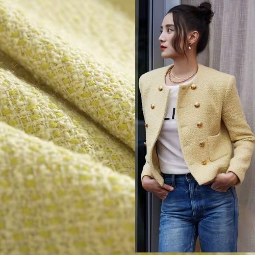 5米宽小香风粗纺毛呢面料外套裙子服装布料黄色黑色厚