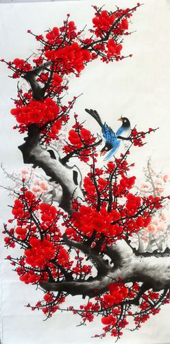 8墨锦轩特价中堂装饰国画花鸟画纯手绘四尺梅花喜鹊红梅报喜04