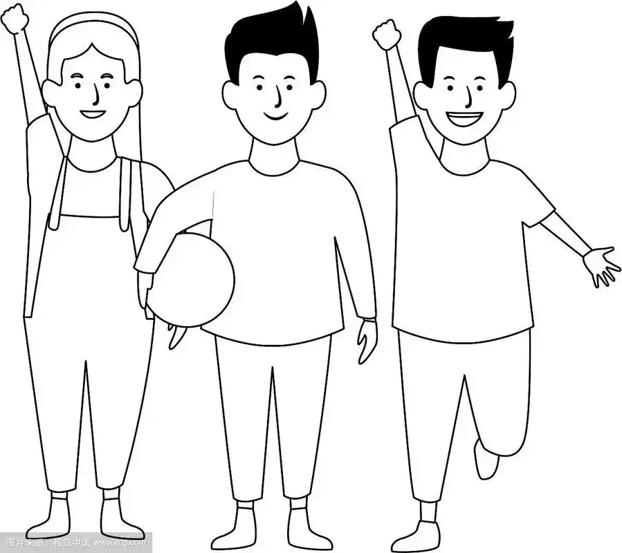 两个孩子微笑的黑白卡通