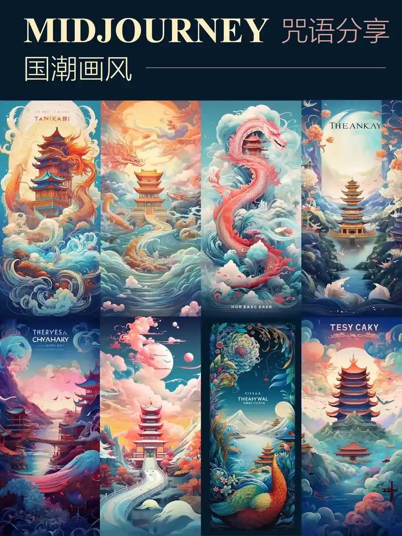 midjourney国潮插画风格—咒语.a poster f - 抖音
