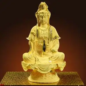 镀金黄金南海观音菩萨佛像客厅家用坐莲座供奉佛摆件观世音菩萨像