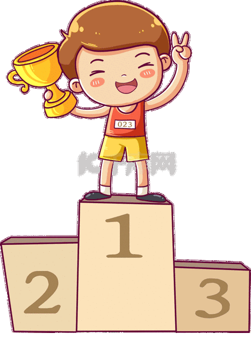 线描年终奖杯和小男孩