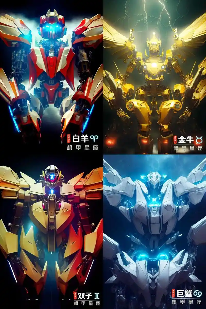超酷炫机甲十二星座系列,第一弹,白羊|金牛|双子|巨蟹 7415 - 抖