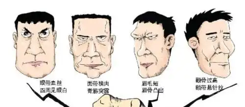 (这几种面相皆凶恶之相,其眼多为三白眼,四白眼,也有鼠目和蛇眼.