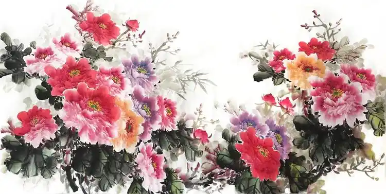 牡丹落款横幅四尺字画手绘装饰花鸟国画特价国画