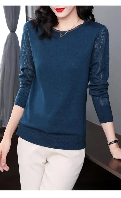 品牌女装大尺码女装针织衫女春装2022年新款长袖上衣女士毛衣打底衫