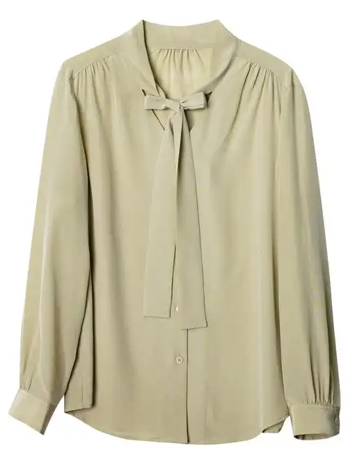 桑蚕蚕丝真丝衬衫西嘉飘带带领长袖衬衣春夏衬衫