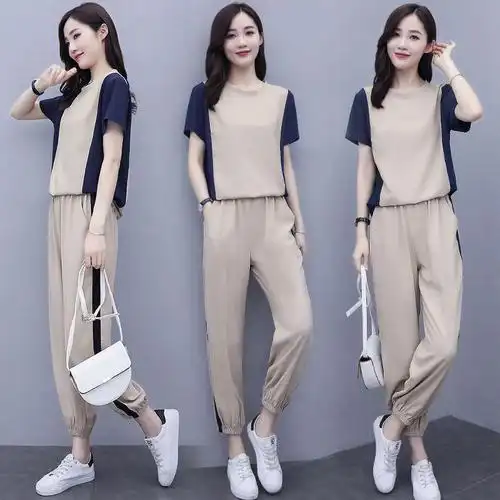 大码休闲套装女夏季新款胖妹妹宽松显瘦洋