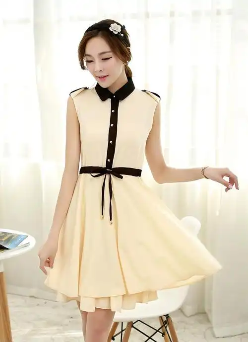 2014夏装外贸爆款韩版女装新款修身ol气质连衣裙无袖裙雪纺连衣裙