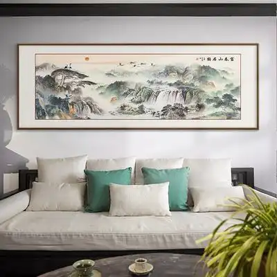 山水画背景墙办公室国画靠山壁画沙发客厅装饰画中式现代装饰画