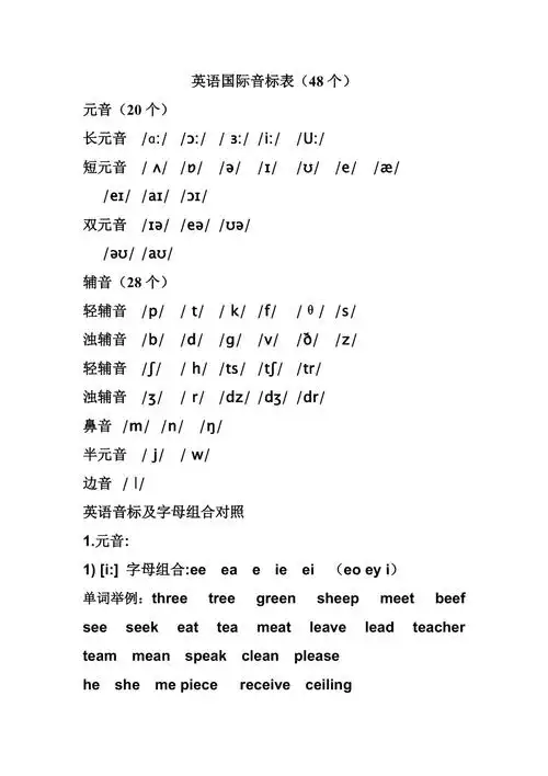 英语音标表及发音举例