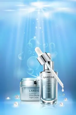 蓝色清新简约化妆品护肤品美容化妆背景素材