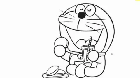 哆啦a梦机器猫吃铜锣烧简笔画绘画过程