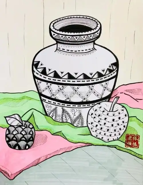 创意美术#写生线描静物作品素材via.小画家末班车