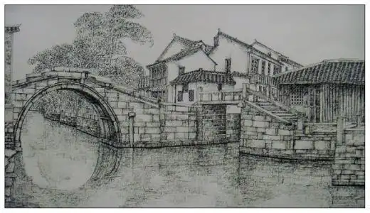 古镇风景素描画简笔画 简笔画图片大全-蒲城教育文学网