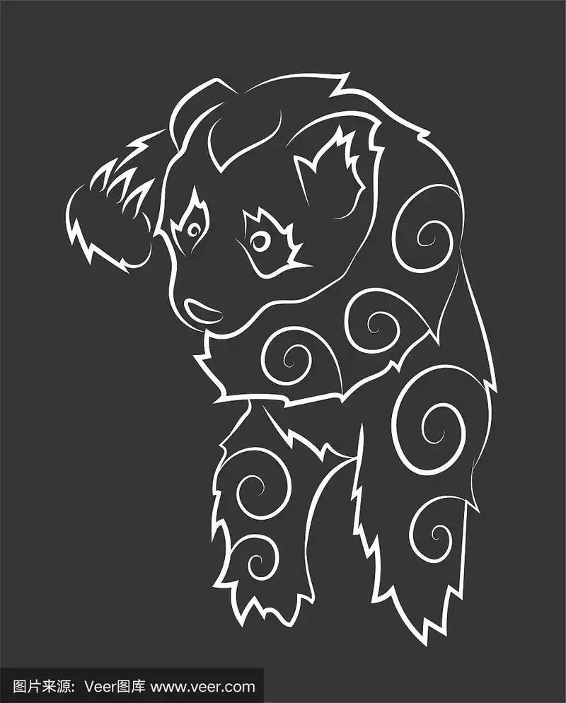 线条艺术与白色手绘熊猫剪影