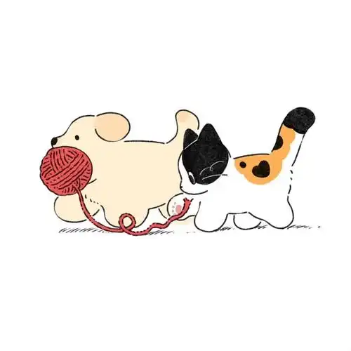 可爱的猫狗卡通插画,温馨有爱的氛围 ,来自画师o