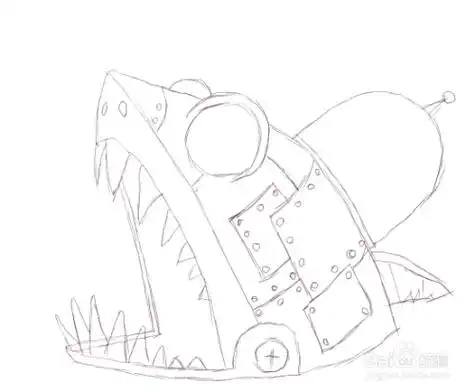 彩色简笔画植物大战僵尸鲨鱼僵尸博士的画法