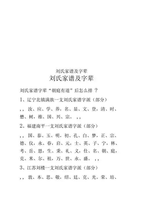 刘氏家谱及字辈
