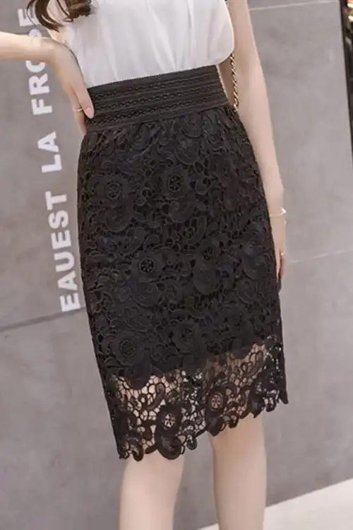 镂空蕾丝高腰包臀裙修身显瘦性感中长款一步裙半身裙女韩版春季新款