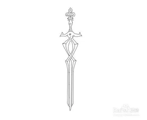 再在剑把手的下面再画出剑锋及剑刃,如图所示