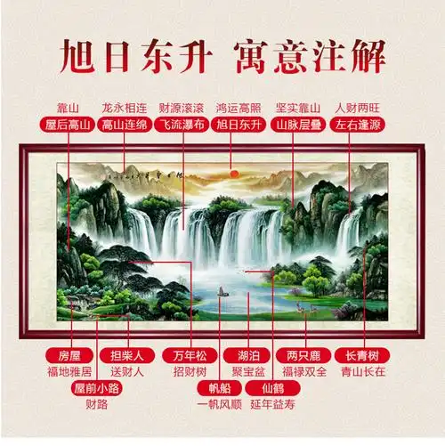 乔梵格山水画国画旭日东升风水靠山图客厅装饰画办公室字画挂画壁画