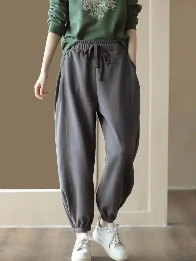 复古针织棉休闲裤女系带松紧腰运动裤秋季卫.30 或将近30的 - 抖音