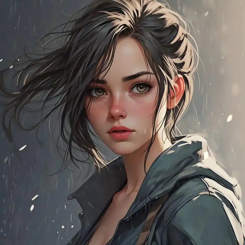 9095画中的女生眼神凌厉,表情冷酷,仿佛女王降临,让人望而生畏.