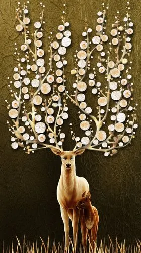 xd-5278-现代欧式简约创意麋鹿发财鹿玄关背景装饰画