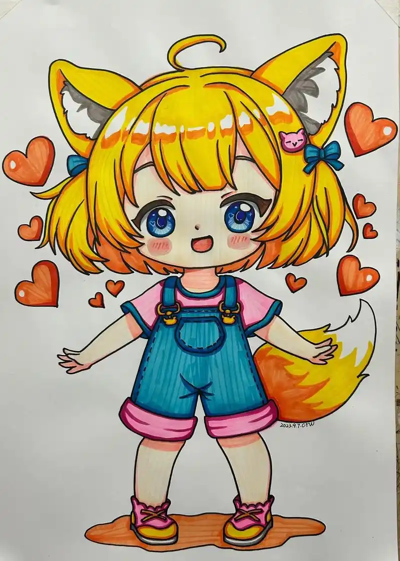 金发小狐狸.#一起学画画 #q版人物 #马克笔手绘 #漫画女 - 抖音