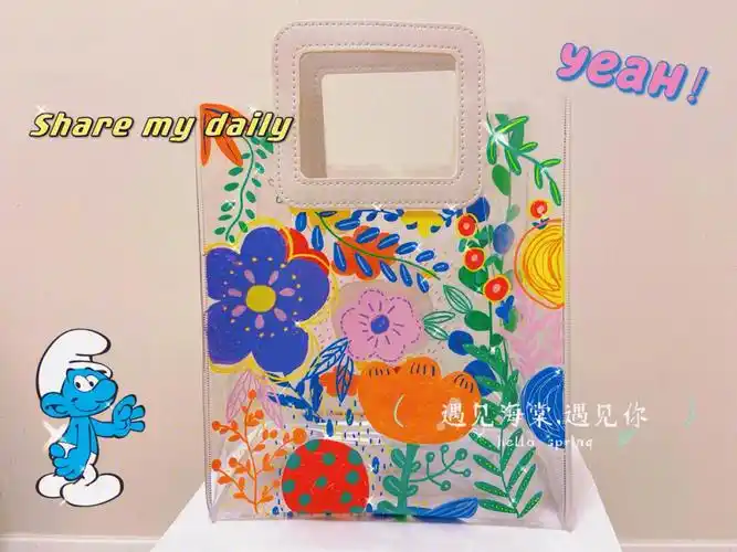 手绘丙烯马克笔透明包透明画涂鸦pvc手提袋