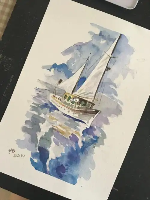 水彩临摹 p林手绘的帆船