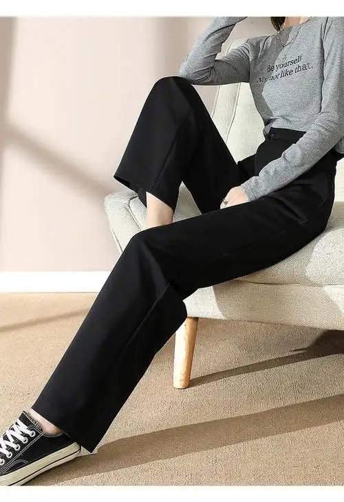 垂感好面料阔腿裤女夏薄款春秋垂感黑色显瘦直筒休闲小个子西装裤