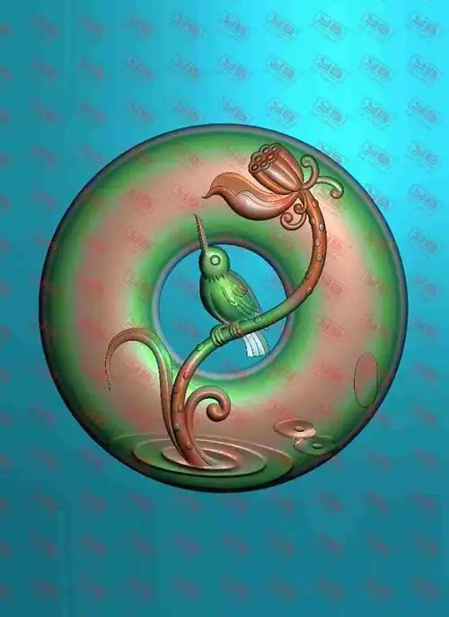 荷花翠鸟系列玉雕图纸