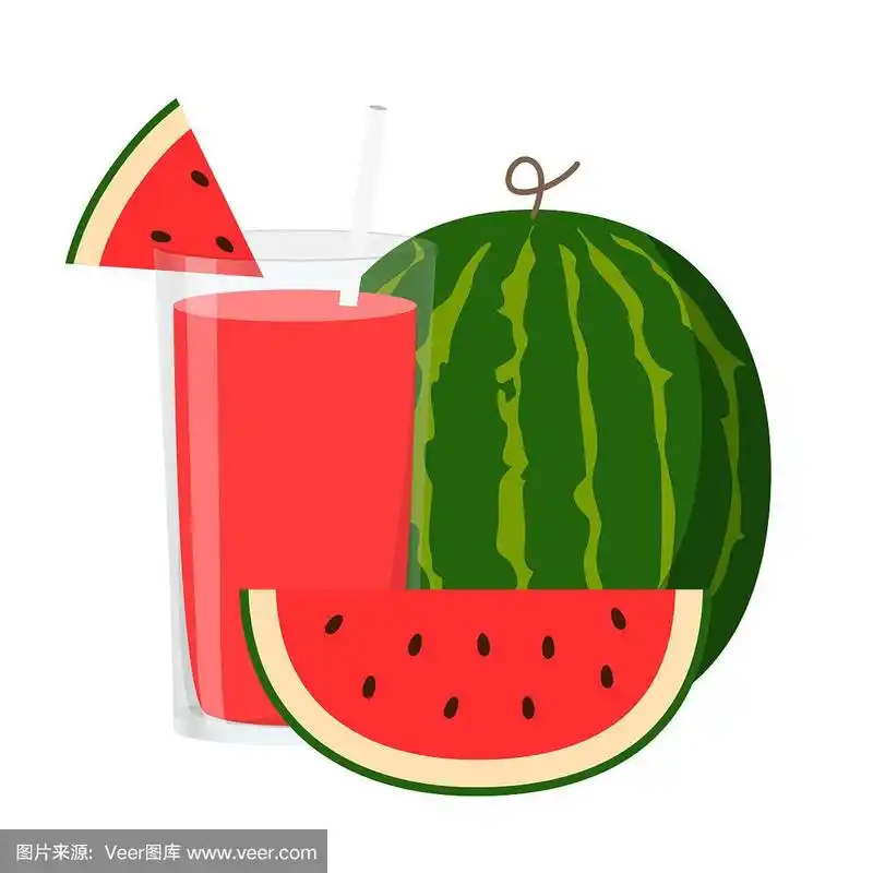 矢量插图平板西瓜汁隔离在白色背景,果汁为健康,清爽享受夏天,简约