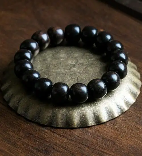 时乾黑檀木手串老料印尼乌木紫光黑檀香木手链文玩佛珠念珠手串男女款