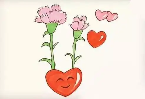 母亲节简笔画一朵康乃馨送给母亲彩色花朵造型简笔画母亲节康乃馨简笔