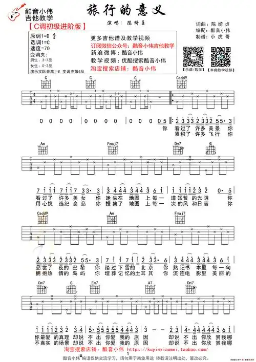 旅行的意义 - 吉他谱 - 歌谱简谱大全