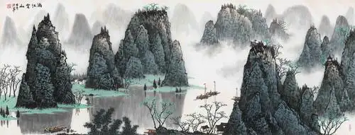 北京京海墨韵书画院陈洪军开创独门秘技,桂林山水"横染法",画面一气呵