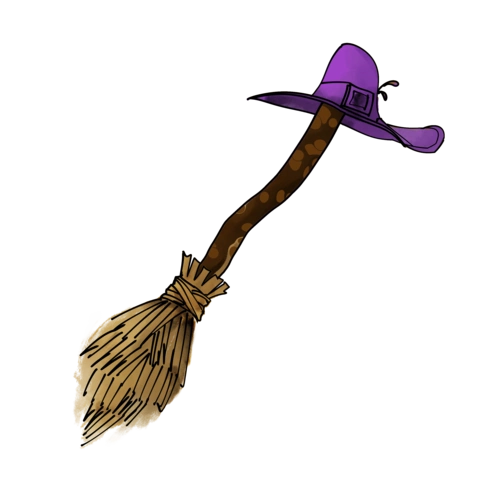 万圣节巫帽女巫扫把插画图片