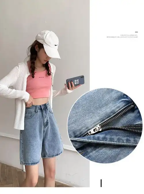 牛仔短裤女五分裤外穿小个子高腰显瘦5分百搭宽松直筒a字阔腿中裤