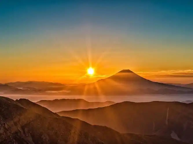 富士山,日出,雾,山,日本 壁纸