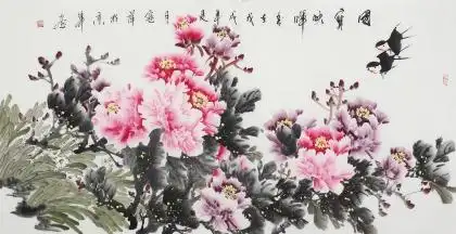 蔲萍四尺横幅写意国画牡丹《国宝映晖》