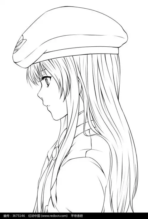 女孩侧脸卡通手绘线稿手绘侧脸,动漫人物侧脸手绘,动漫女生侧脸手绘