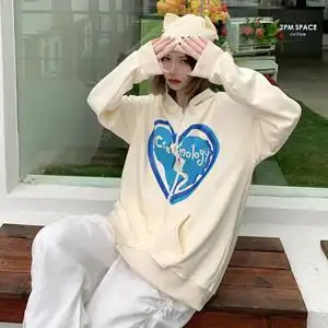 cosmos爱心碎碎印花开衫拉链连帽卫衣男女嘻哈宽松情侣装ins潮