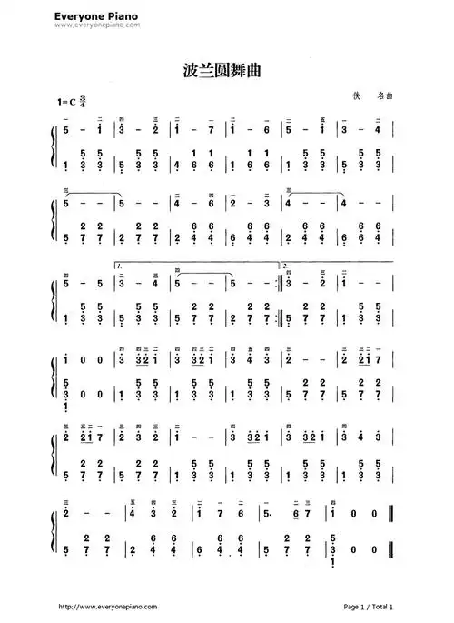 波兰圆舞曲-poland waltz双手简谱预览1