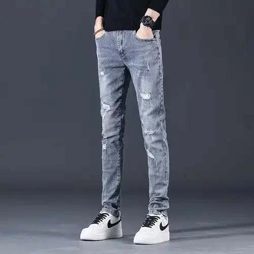 牛仔裤男破洞潮牌修身潮流百搭直筒长裤子男2023年秋冬新款春秋款