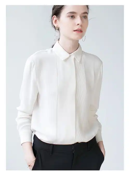 宽松韩版学生风情百褶方领chic雪纺白色衬衫女士长袖白衬衣2020春夏洋